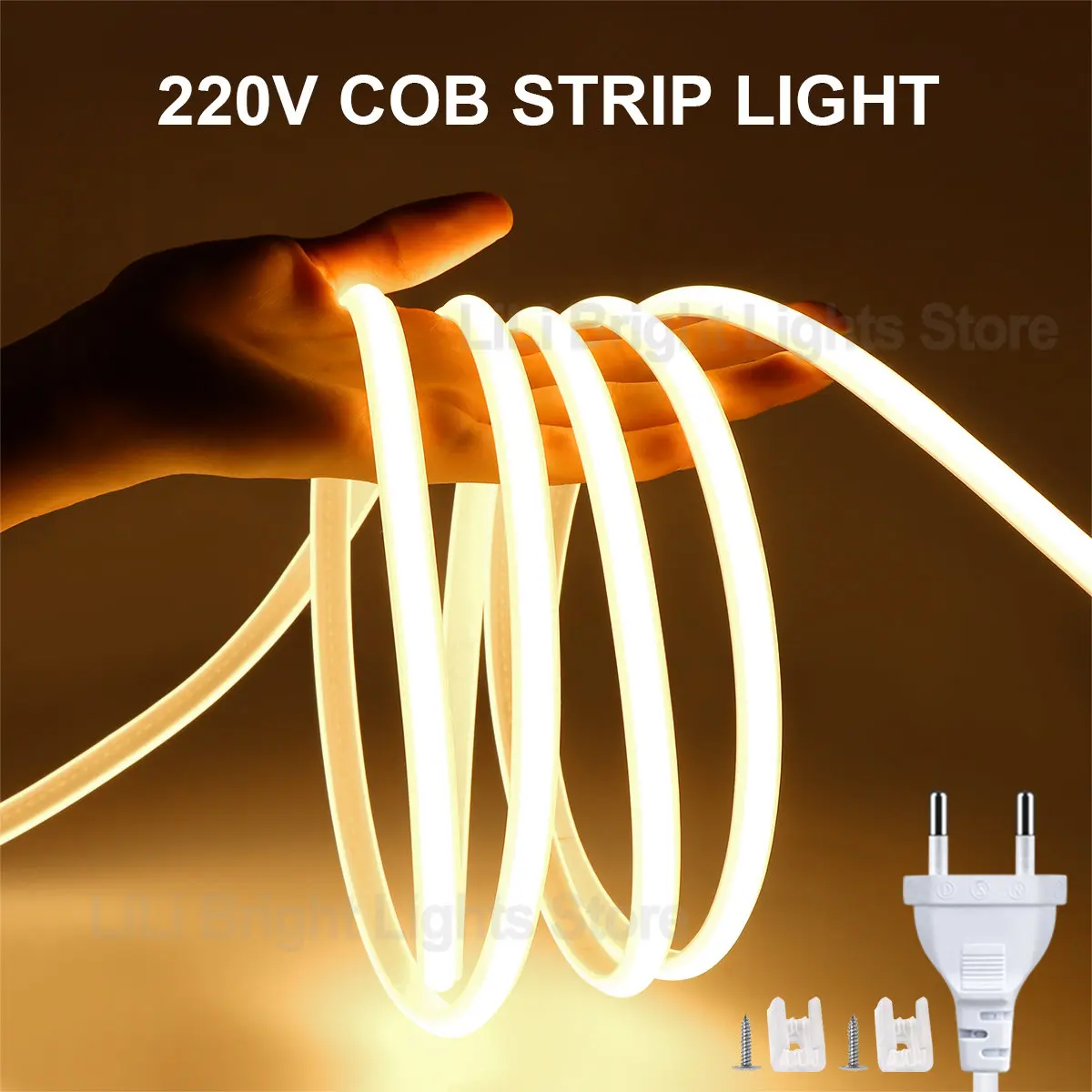 

5M 1M High Bright COB LED Strip Light 288leds/M EU Plug 220V CRI RA90 Outdoor Garden FOB LED Tape For Bedroom Kitchen Lighting