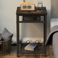End SimpleTable with Grid Storage Drawer Nightstand Sofa Side Desk for Living Room Bedroom Rustic Brown