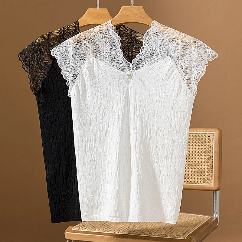 Женская трикотажная футболка без рукавов с V-образным вырезом