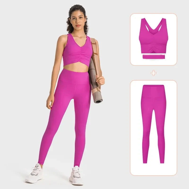 

New Yoga Set Shockproof Sports Bra Side Pockets Fitness Suit