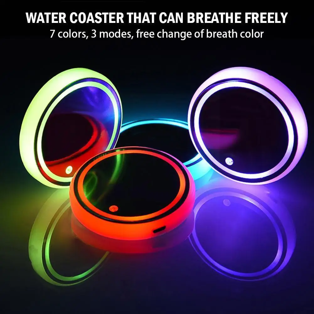 2Pcs Car LED Coaster 7 Color Luminous RGB Light Mat Cup Energy Holder Decoration Pad Practical Sensor Saving With Y4V1 | Автомобили и