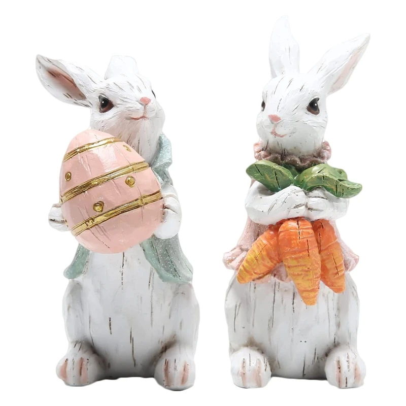 

448B Cute Easter Resin Rabbit Statue Ornament Family Bunny Spring Decorations Table Festival Accessories Handmade Crafts 2pcs