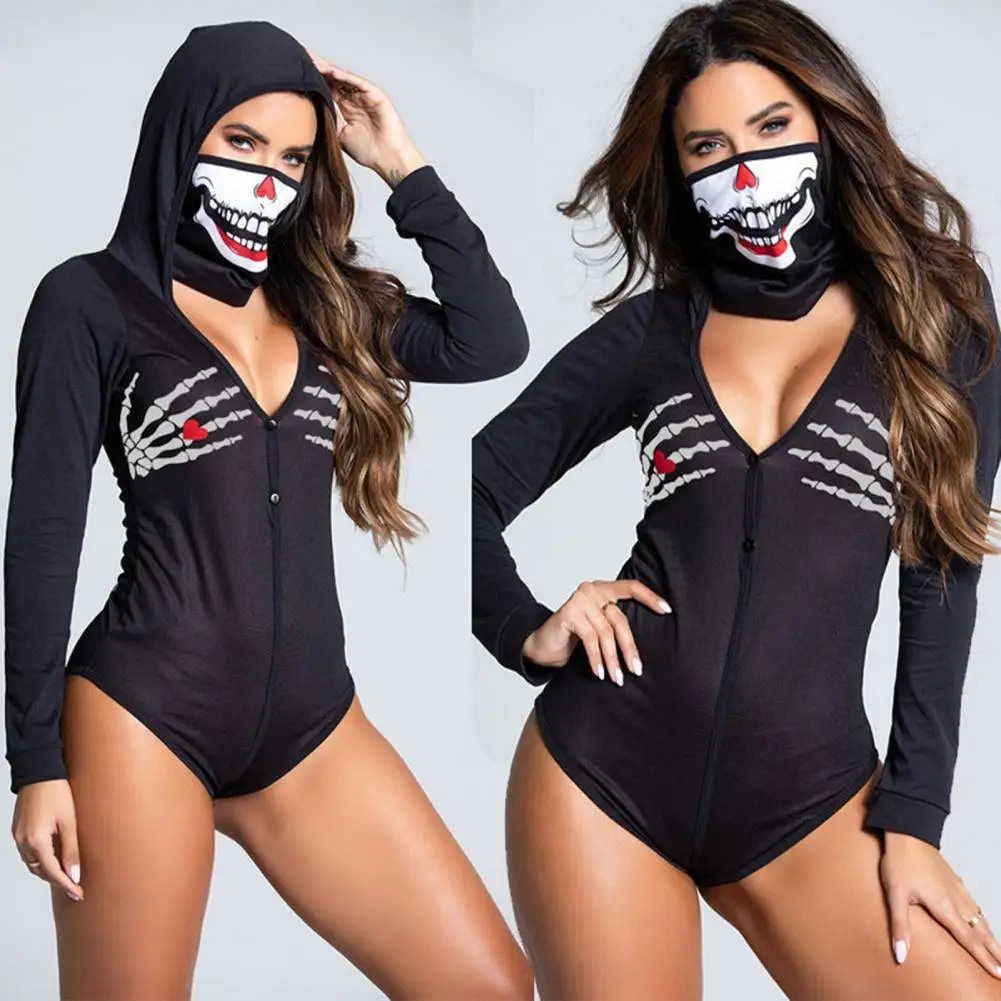 

Soft Sexy Scary Death God Women Halloween Playsuit Game Uniform Halloween Bodysuit Contrast Colors for Adult