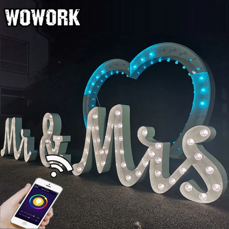 

2023 WOWORK 4ft big giant mr & mrs light deco wedding marquee letters for party event backdrop decorations