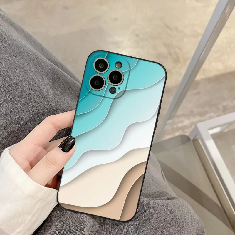 Blue Wave geometric Phone Case FOR IPhone 14 13 11 12 Pro 8 7 Plus X 13 Pro MAX XR XS MINI Black Covers