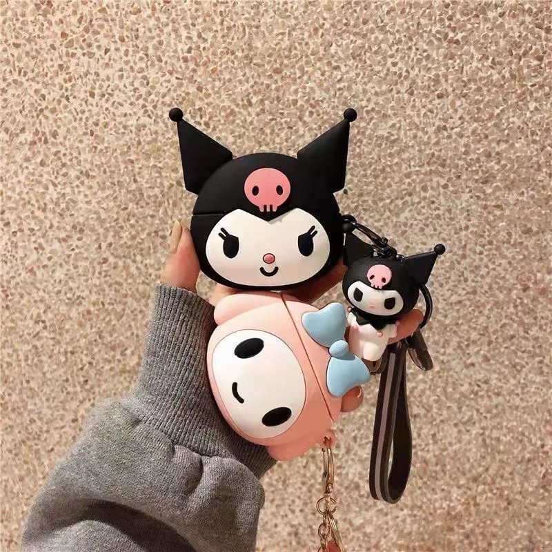 

Sanrio kuromi 3D Doll Pendant Earphones Case for Apple AirPods Air Pods 1 Pro 2 3 Cover Headphone Soft Silicone Drop-proof Box
