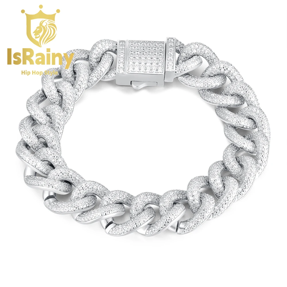 

IsRainy Hip Hop Rock 100% 925 Sterling Silver Sparkling Sona Diamonds Zircon Tennis Chain Bracelets Fine Jewelry Wholesale