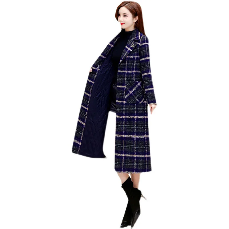 

Women Winter Plaid Woolen Trench Coat 2023 New Goddess Autumn Elegant Casual Plus Size Medium Length Woolen Coats Female F334