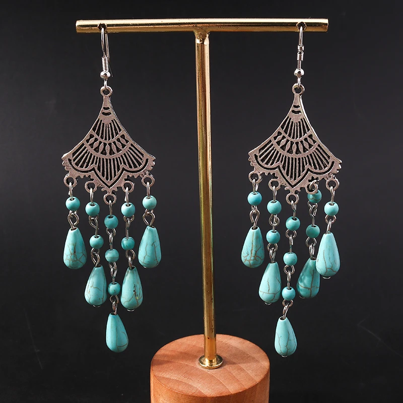 

Bohemian Multiple Stone Beads Drop Earrings for Women Ethnic Tassel Dangle Hook Earrings Girls Party Jewelry Accessories