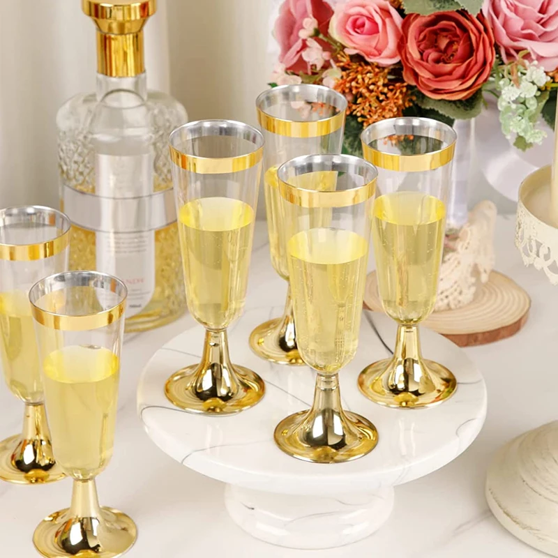 

Multipack Disposable Plastic Champagne Glasses Champagne Flutes Red Wine Cocktail Gold Rim Weddings Parties Celebration Supplies