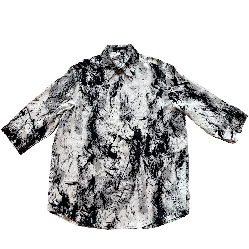 Chinese Style Ink Printing Shirts Men Summer Short Sleeve Loose Casual Shirt Streetwear Social Party Tuxedo Blouse Men Clothing