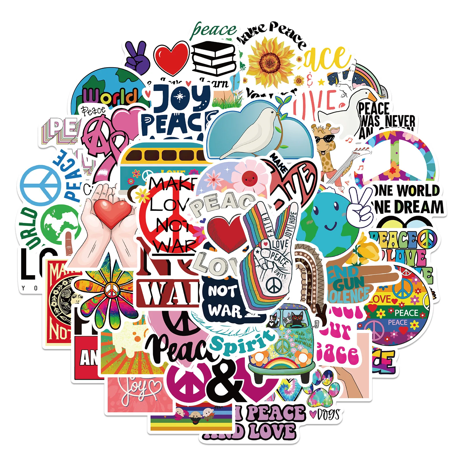 

10/30/50PCS Hippies Style Love and Peace Stickers For Waterproof Decal Laptop Motorcycle Luggage Snowboard Fridge Phone Sticker