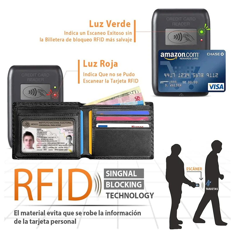 Slim Minimalist Tri-Fold Wallet Carbon Fiber RFID Blocking Men's Wallet With ID Window and 9 Card Slots 4