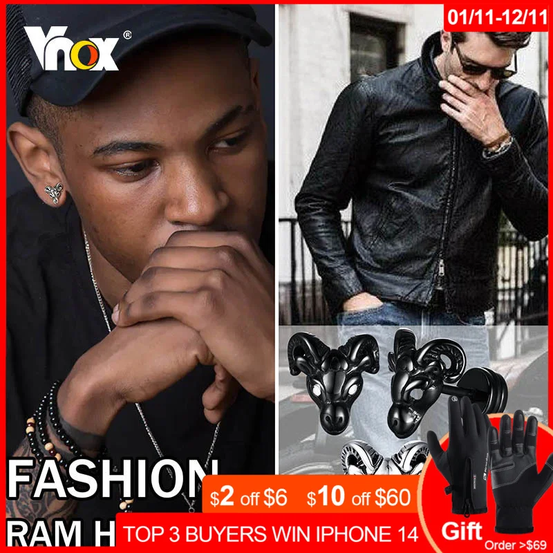 

Vnox Gothic Devil Goat Earrings for Men, 1/2 Piece Stainless Steel Punk Rock Animal Stud Ear Jewelry, Vintage Unisex Accessory