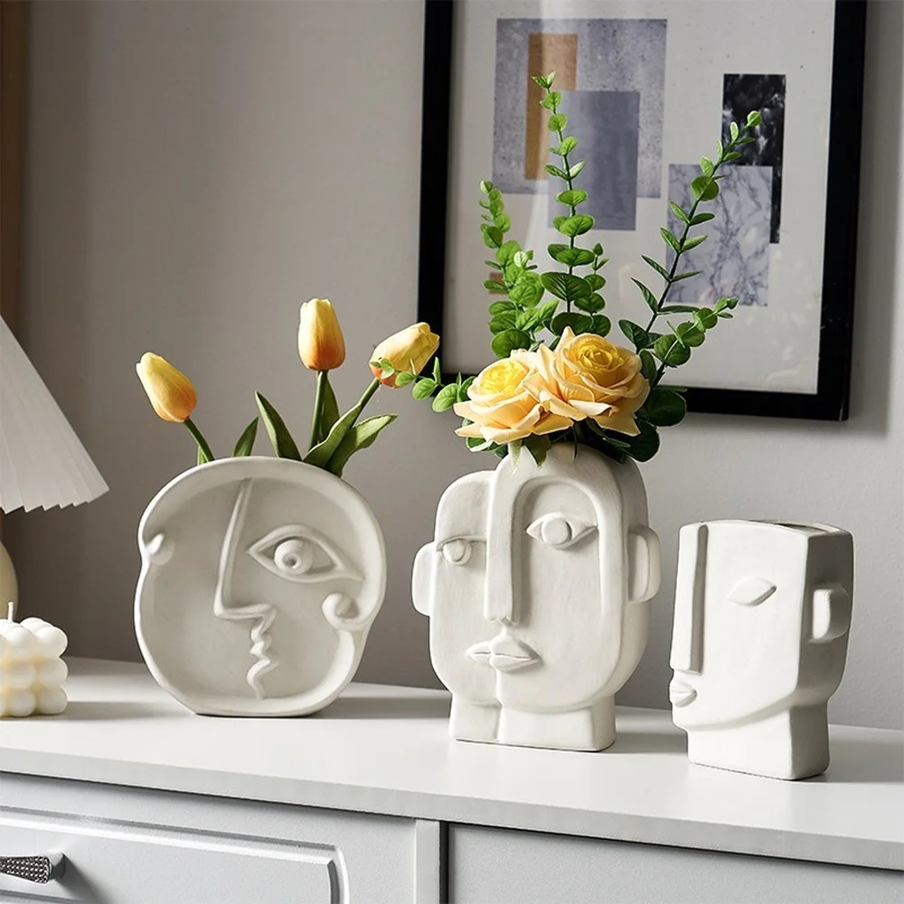 

Abstract Arc Face Ceramic Vases for Decoration Flower White Ikebana Vases Flower Pots Decorative Home Ceramic Pots for Plants