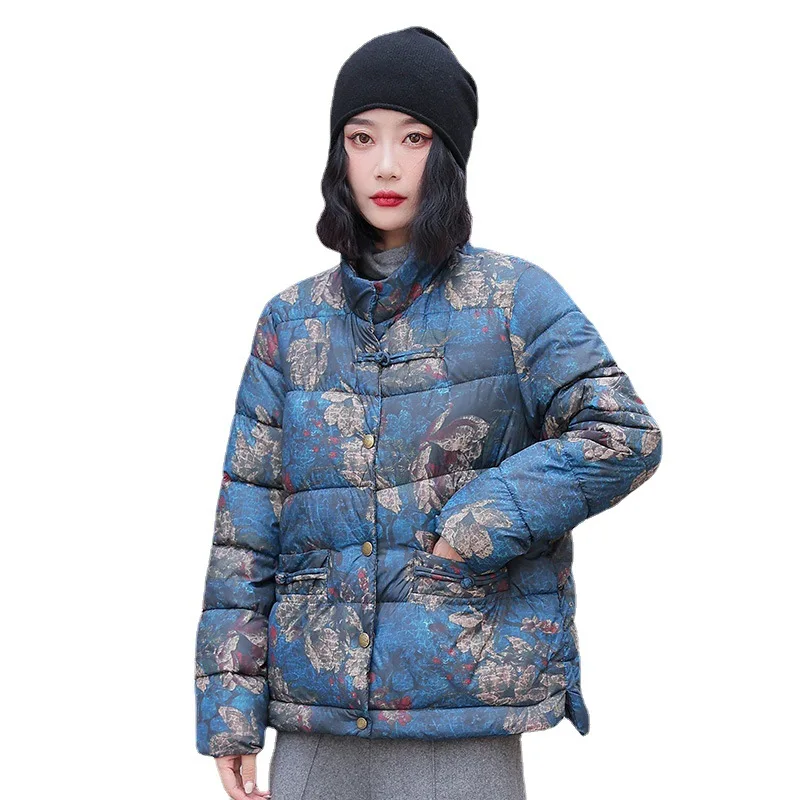 Parkas Women New Printed Tie-Dye Loose Lapel Short down Jacket Women's Cotton-Padded Jacket Winter Coat Women