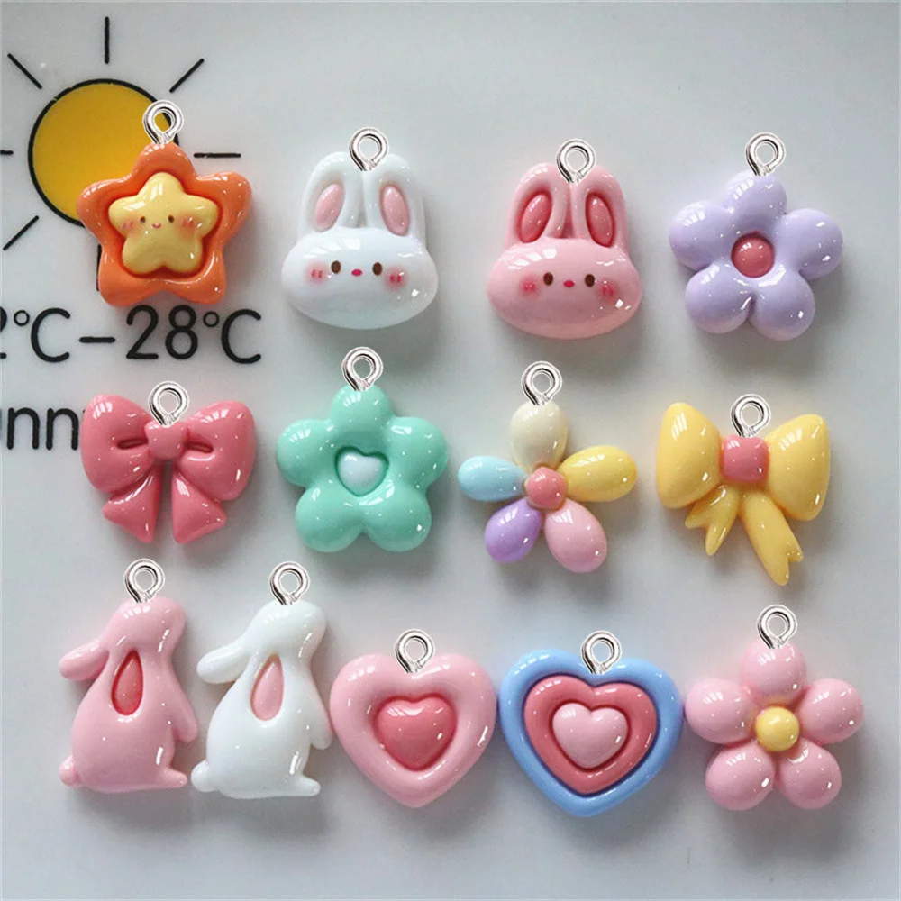 

10Pcs Cartoon Rabbit Charms Heart Flower Resin Pendant Girl Kawaii Earring Jewelry Craft Supplies DIY Keychain Fashion Accessory