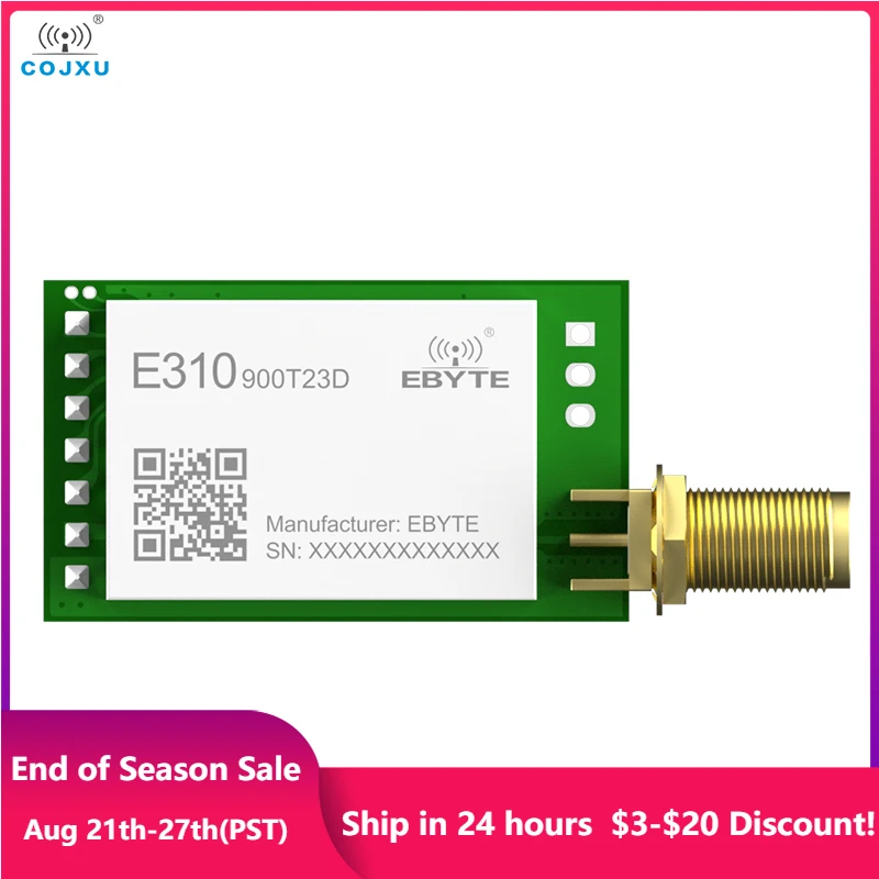 

Wireless Serial Port Module COJXU E310-900T23D 915MHz 23dBm DIP SMA-K Antenna Low Power Consumption Wireless Module