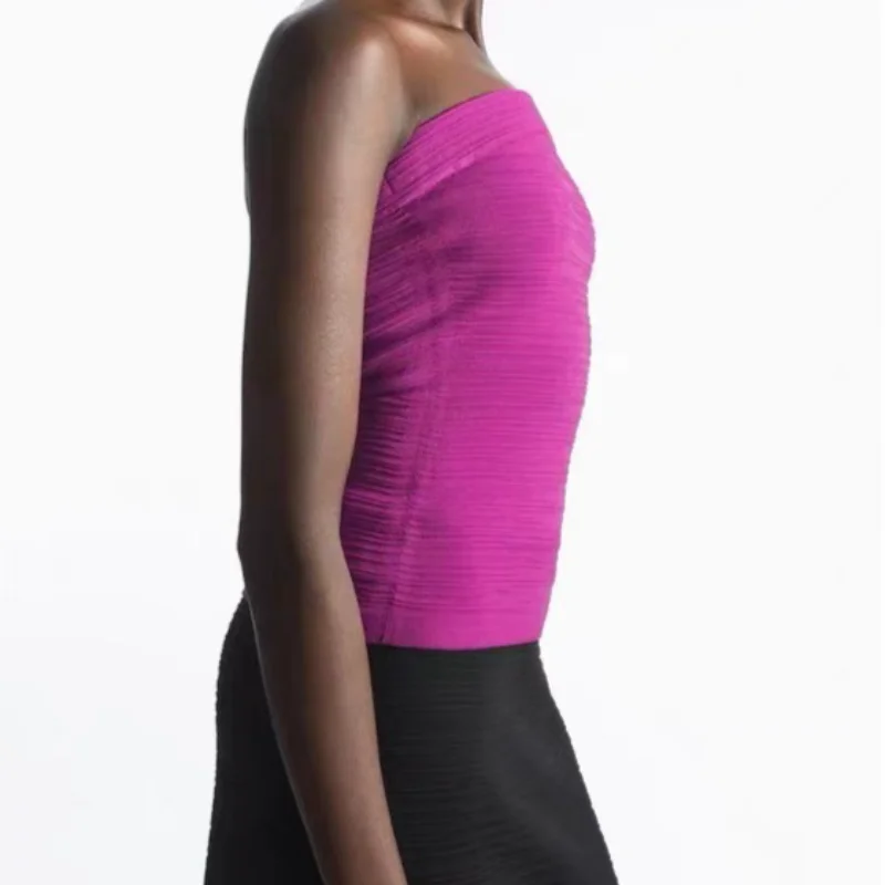 

2023 Spring Purple Slim Fit Elastic Textured Bra Top Tanks