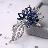 luxury refinement crystal dark blue diamond alloy brooches rose gold color rhinestone brooch pin for women coat corsage jewelry