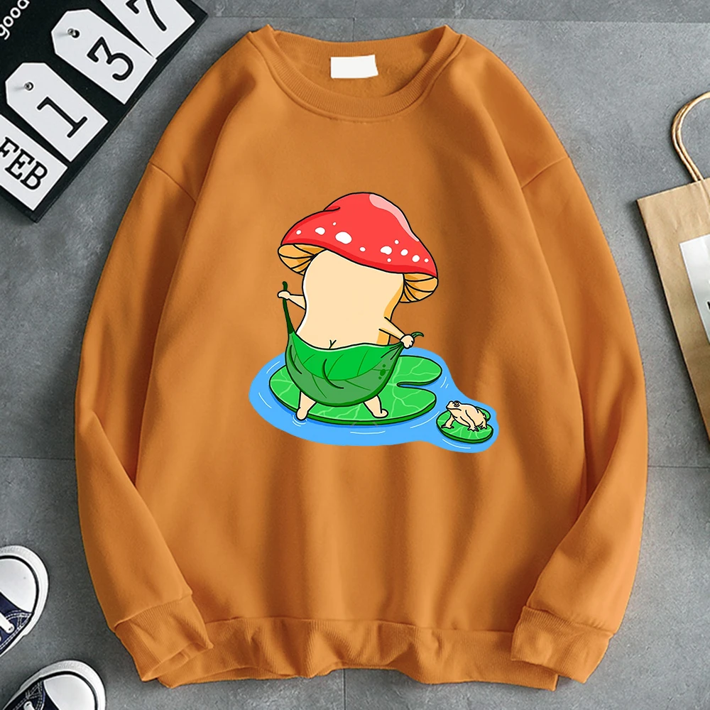 

Cottagecore Style Bath Mushroom Men Clothing Fleece Loose Hoodie Autumn Oversize Clothes Crewneck Pullover Male Sweatshirt