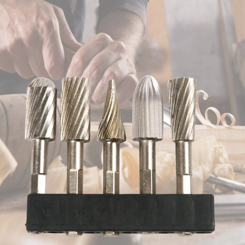 

5 Pcs H.S.S. Burrs Rotary File 1/4"/6.35mm Rotary Rasp Cutte for DIY Woodworking Dropship