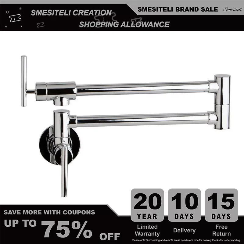 

NEW Wall Mounted Pot Filler Faucet Kitchen Mixer Sink Tap Chrome Matte Black Brushed Nickel with 24" Double Jointed Swingin