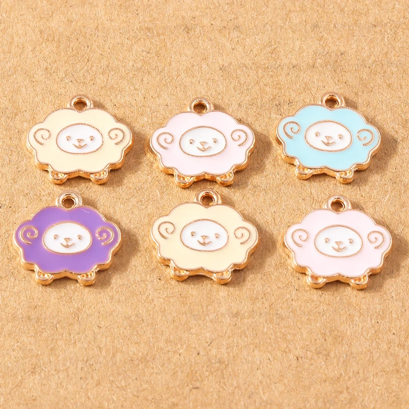 

10pcs 14x13mm Cartoon Sheep Charms for Jewelry Making Alloy Enamel Animal Charms Pendants for DIY Earrings Necklaces Crafts Gift