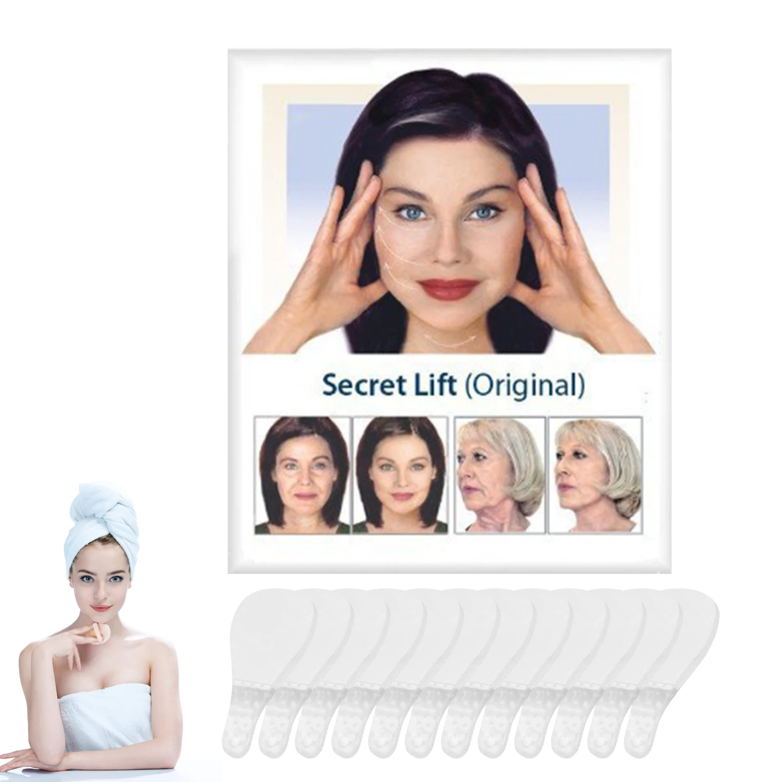 

40pcs Face Lift Tape Set Instant Face Lifting Tape Ultra-Thin Waterproof Skin-Friendly Lift Chin Tape For Hiding Wrinkles Double