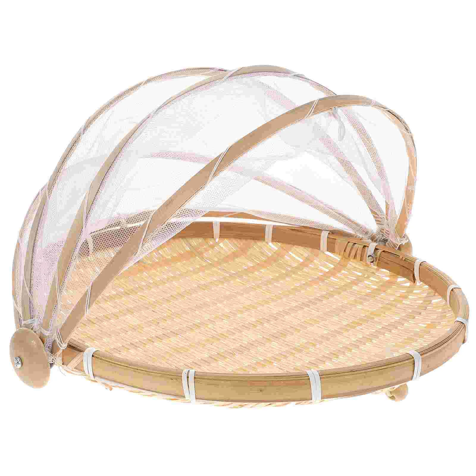 

Net Cover Bamboo Basket Food Serving Tent Woven Baskets Folding Vegetable Tray Rattan Wicker Product Dustpan