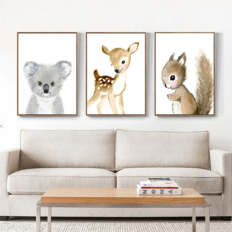 

Мультфильм лиса коала олень планшетофон скандинавские плакаты и принты Настенная картина на холсте картина для детской комнаты