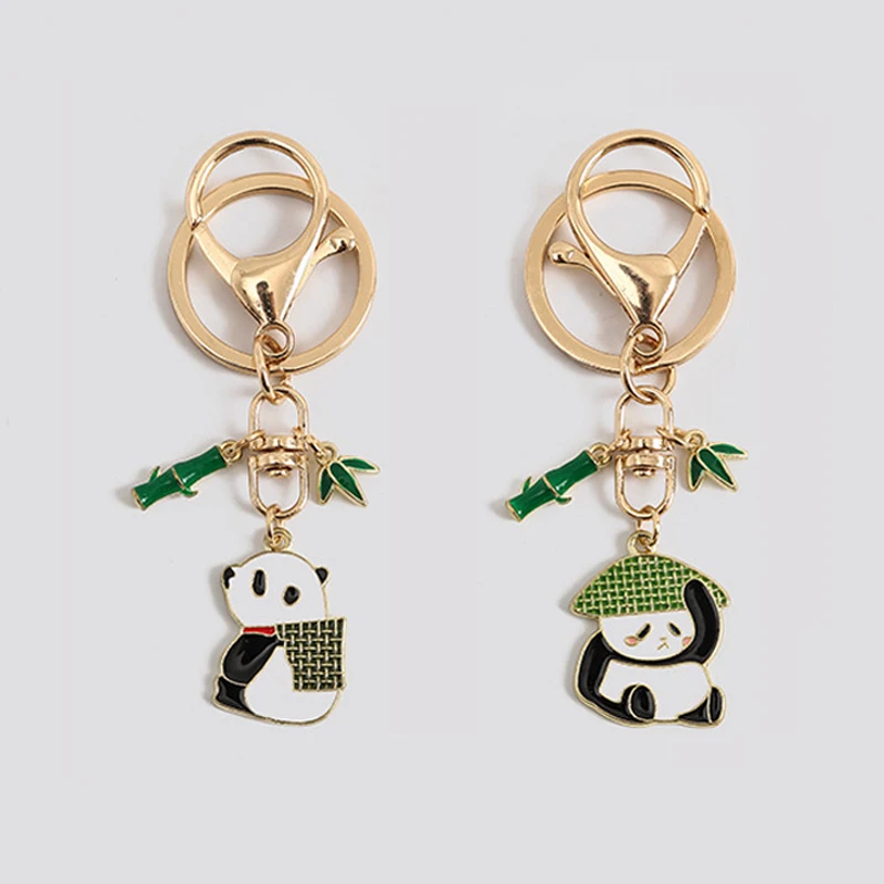

Cute Cartoon Panda Bamboo Keychain China Mascot Animal Metal Enamel Key Rings For Women Car Purse Bag Key Holder Kawaii Charms