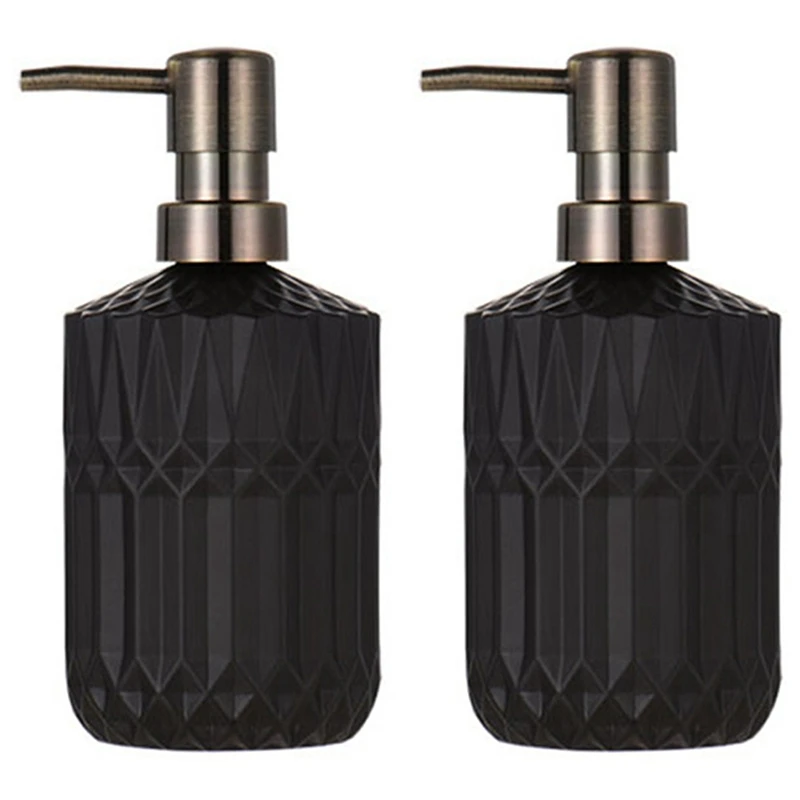

AFBC 2X 400Ml Soap Dispenser Chic Glass Refill Empty Bottle Home Hotel Bathroom Conditioner Hand Soap Shampoo Bottle-Black