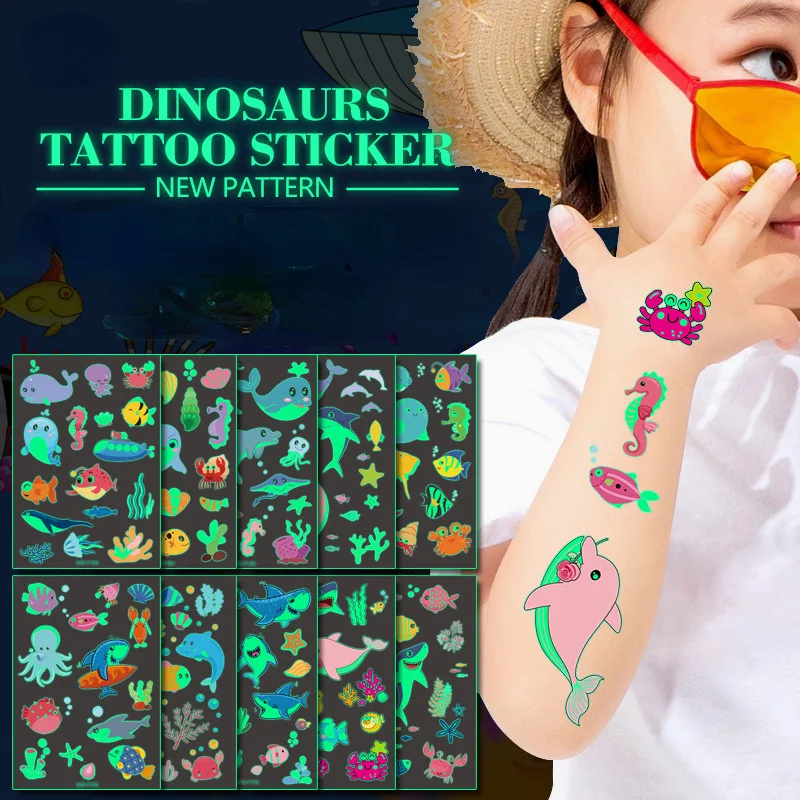 

Luminous Ocean Tattoo Sticker Kids Fun Fluorescent Temporary Tattoos Tropical Fish Dream Whale Dolphin Waterproof Reward Sticker