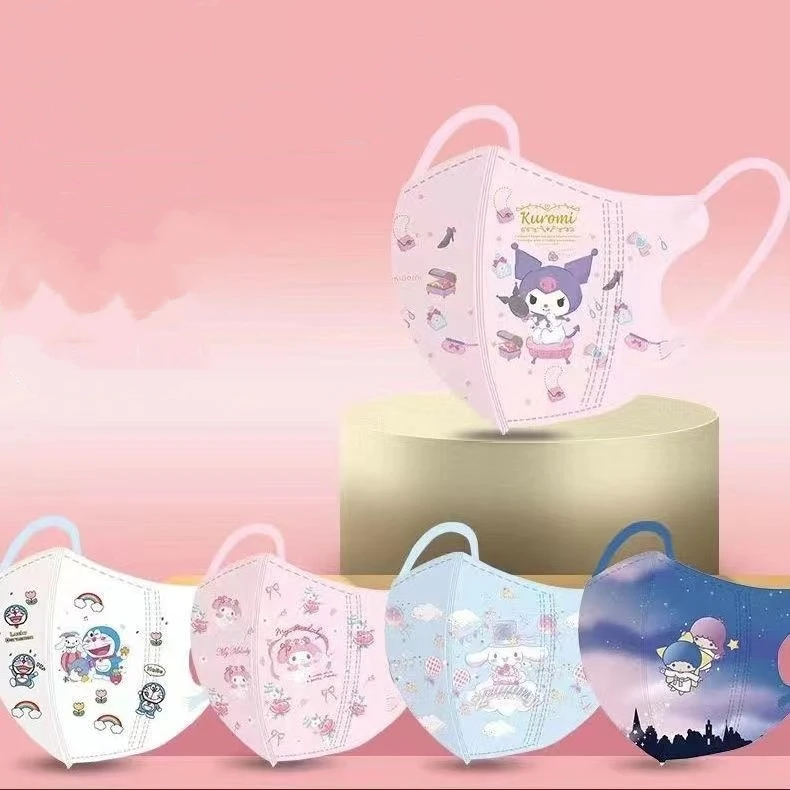 

10pcs Hello Kitty Kuromi Kids Disposable Dust Protection Safe Breathable Kawaii Cartoon Anime Face Decoration 3-10 Years Baby