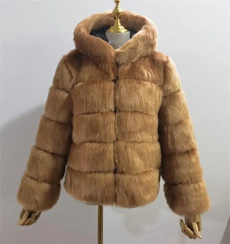 Women's Winter Fashion Hot Street Lnstagram Influencer Faux Fur Coat Personality Stitching Fox Hair Hooded Jacket Trade Spot