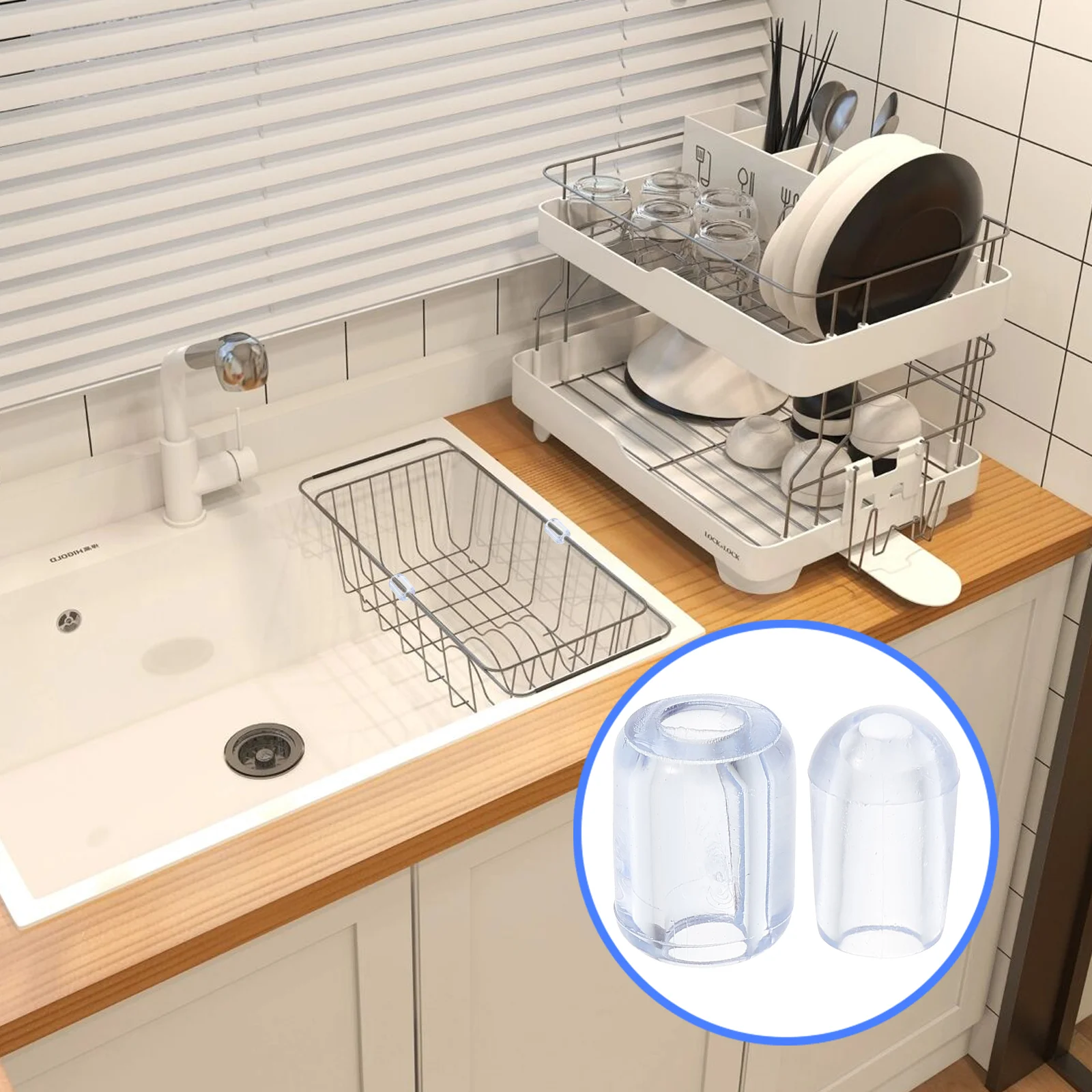 

Sink Protective Feet Replacement Transparent Rubber Sleeve Plastic Grids Kitchen