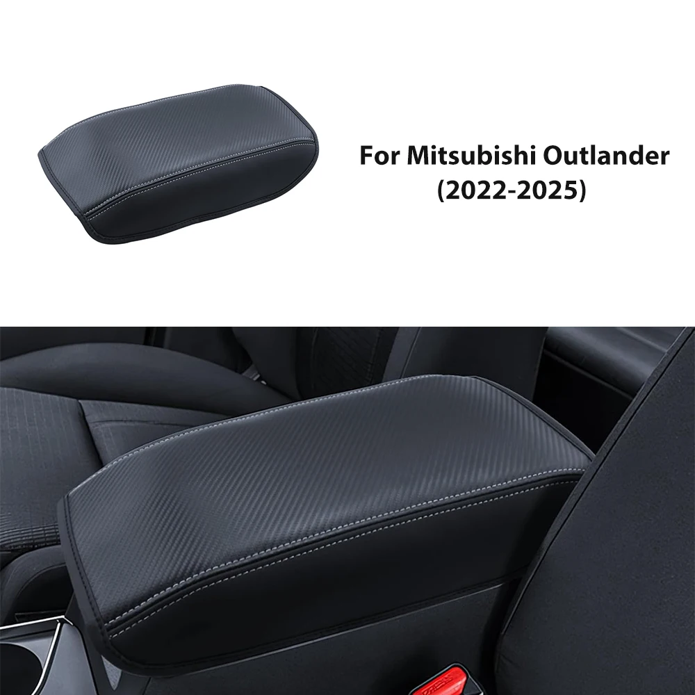 Фото Премиальный чехол на подлокотник из черной кожи и карбона для Mitsubishi Outlander 2022-2025, водонепроницаемый, устойчивый к царапинам, аксессуар для интерьера №1