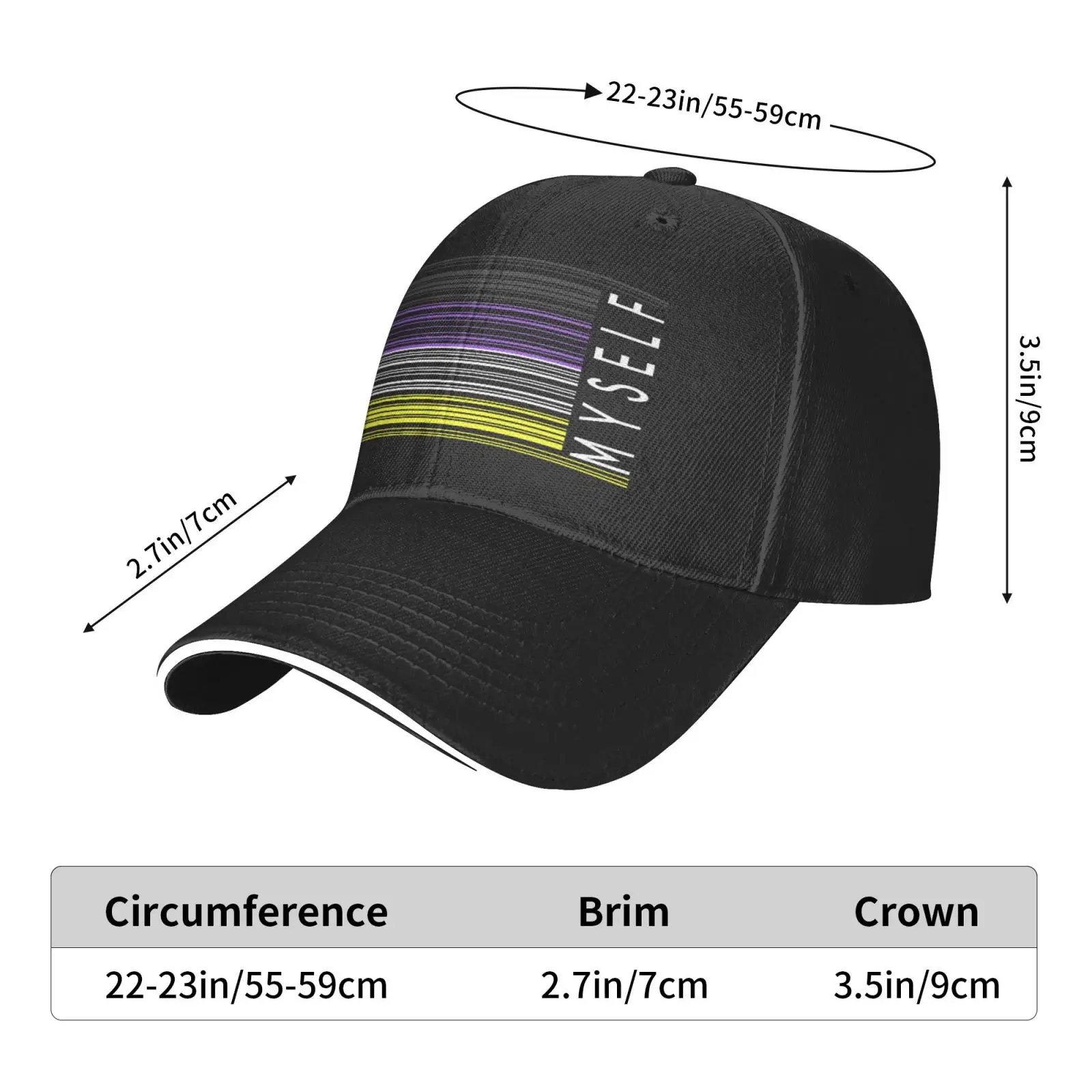

Myself Nonbinary Enby Flag Barcode Black Baseball Men Boy Cap Women's Cap Summer