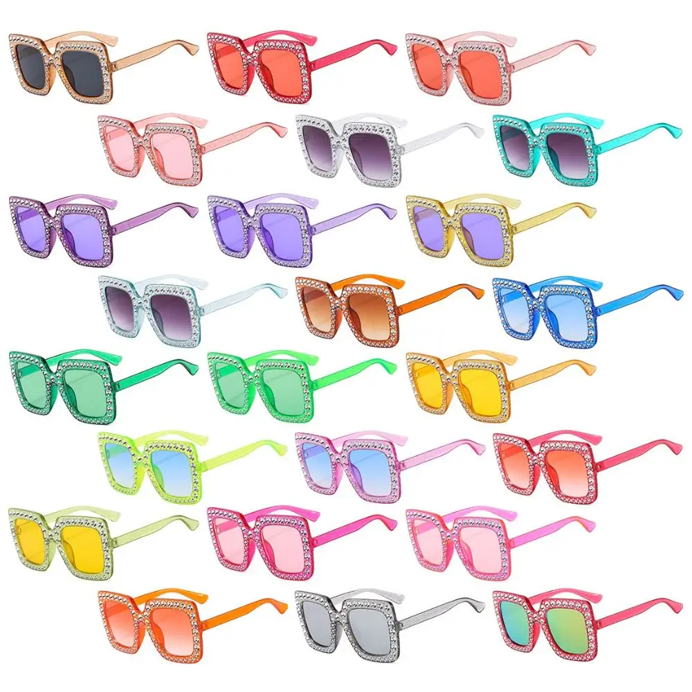 Square Crystal Oversized Sunglasses Big Frame UV400 Protection Diamond Sun Glasses Sparkling Eyewear Party/Beach/Streetwear