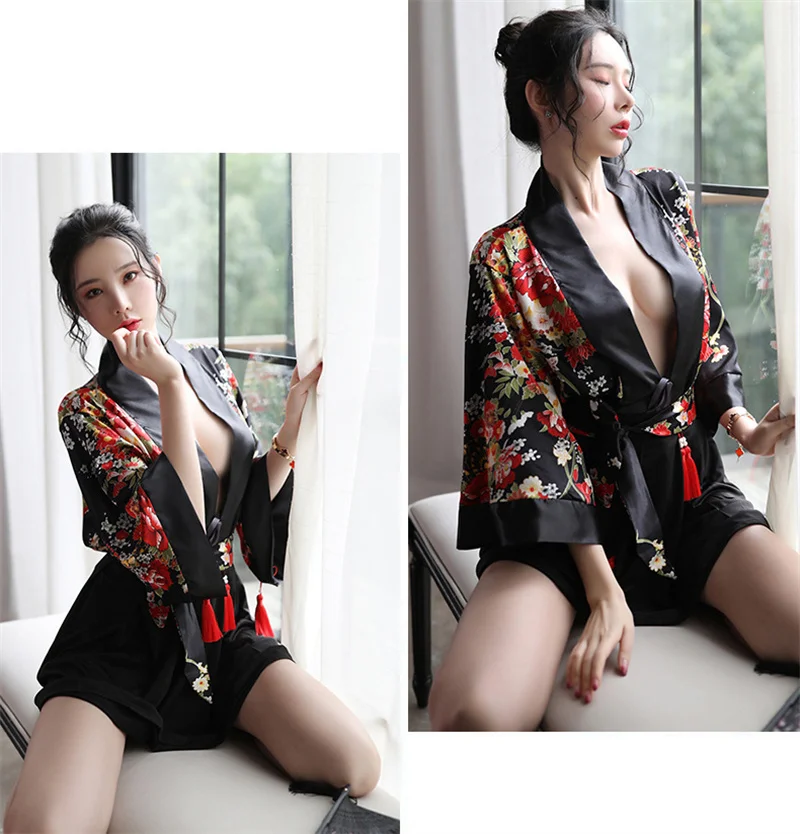 Yukata Haori женское японское кимоно комплект из 2 предметов рубашка и юбка кардиган