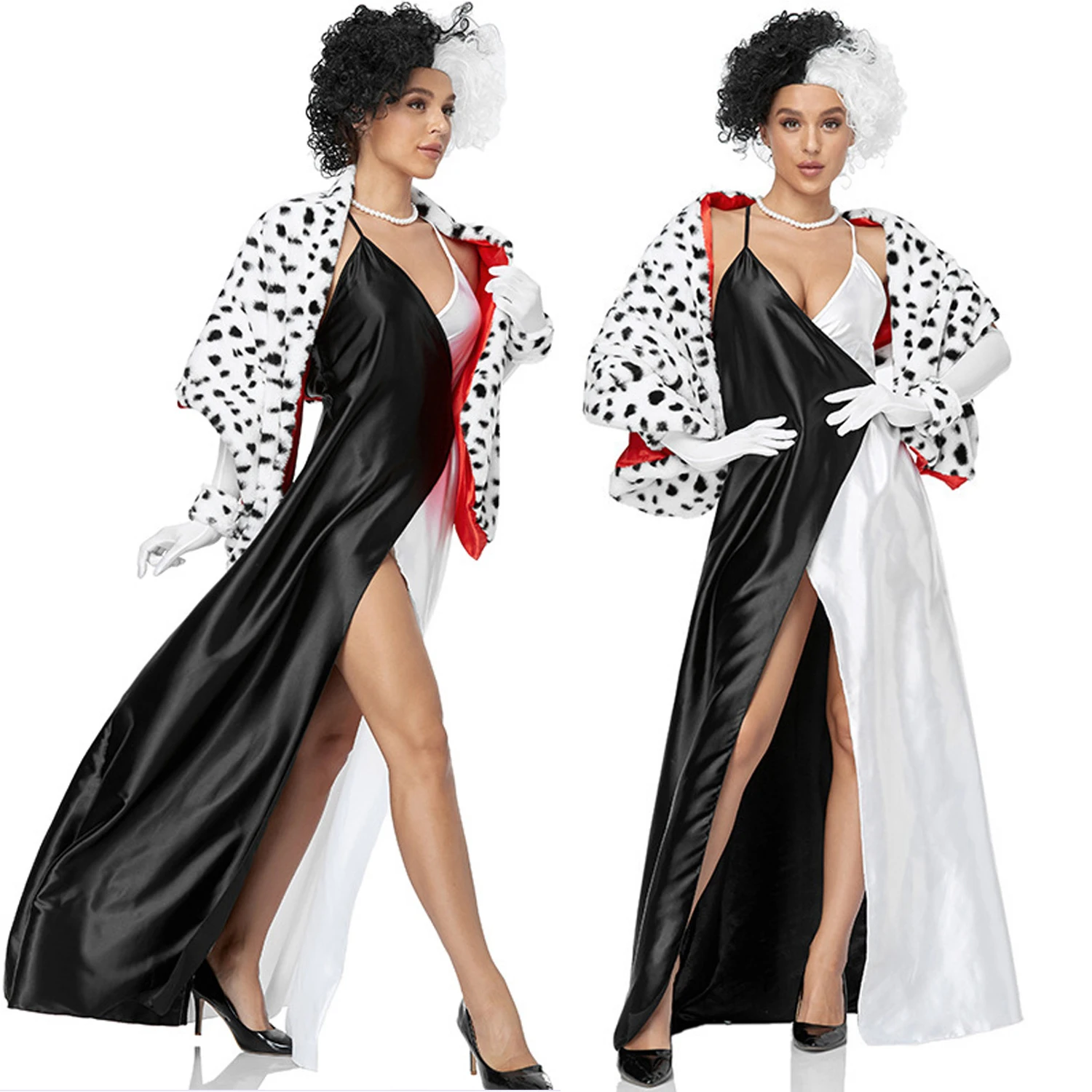 

Cruella Costumes for Women Shawl Party Cosplay Costume Ladies Black and White Dress Skirt Witch for Christmas and Halloween Days