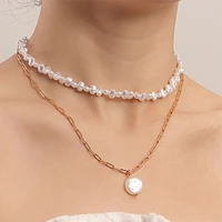 vintage pearl charm layered necklace womens jewelry layered accessories for girls clothing aesthetic gifts fashion pendant 2022