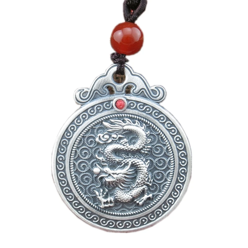 Retro sterling silver pendant 999 pure silver zodiac pendant natal year solid gossip silver round pendant