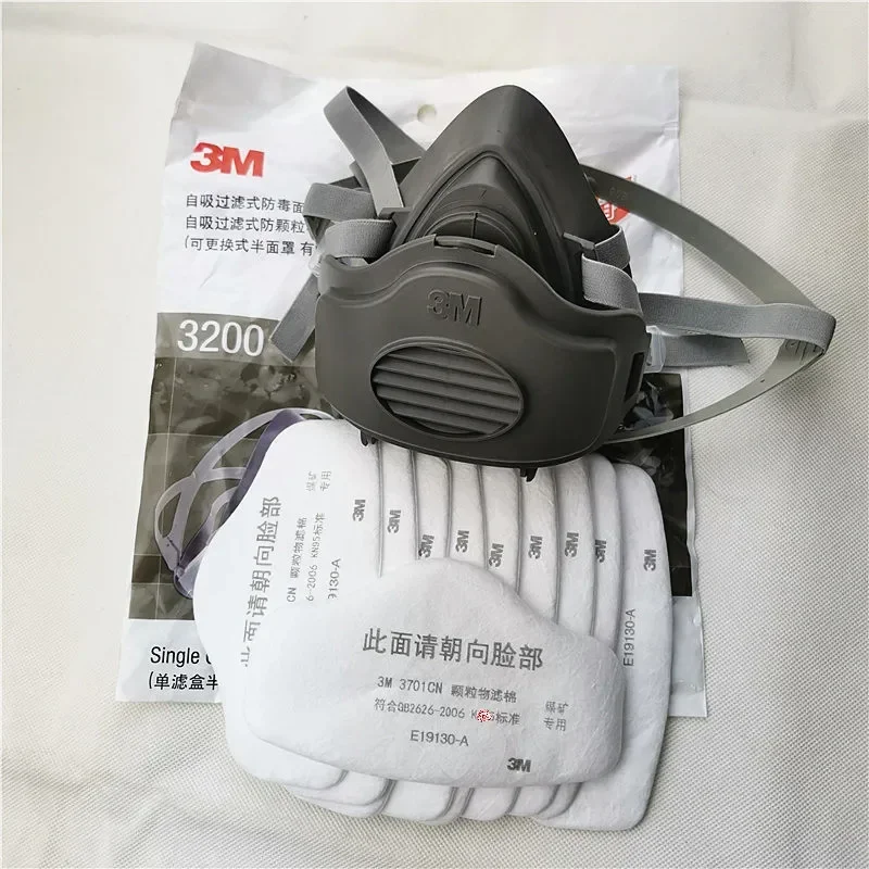 3M 3200 Mask+10Pcs 3701 Filter Gas Mask Prevent Dust Suitable For Industrial Truction Pollen Haze