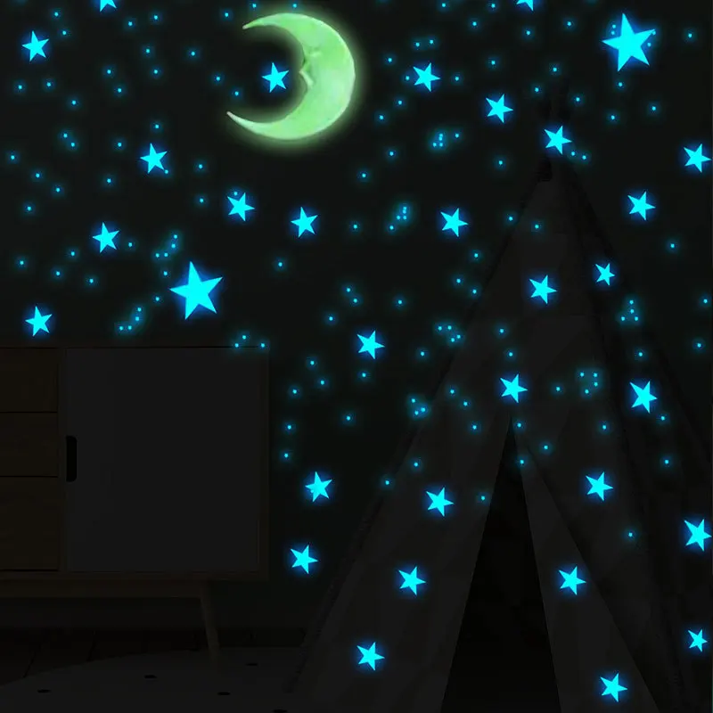 

111Pcs Star And Moon Combination 3D Wall Sticker Living Room Bedroom Decoration For Kids Room Home Glow In The Dark Stickers