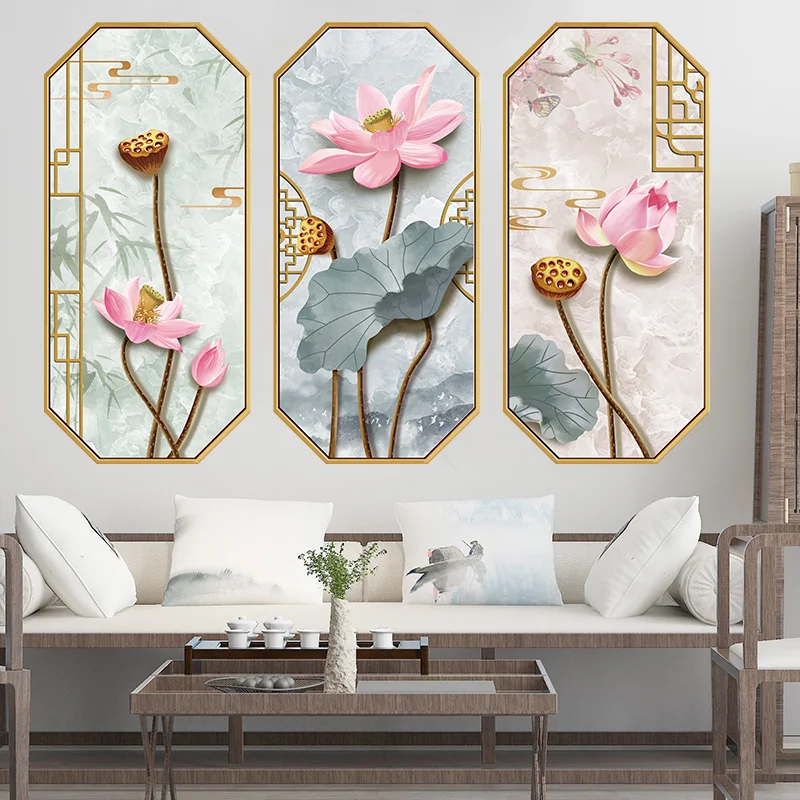 

[SHIJUEHEZI] Chinese Style Lotus Flower Wall Stickers DIY Plants Mural Decals for Living Room Kitchen Decoration Accessories