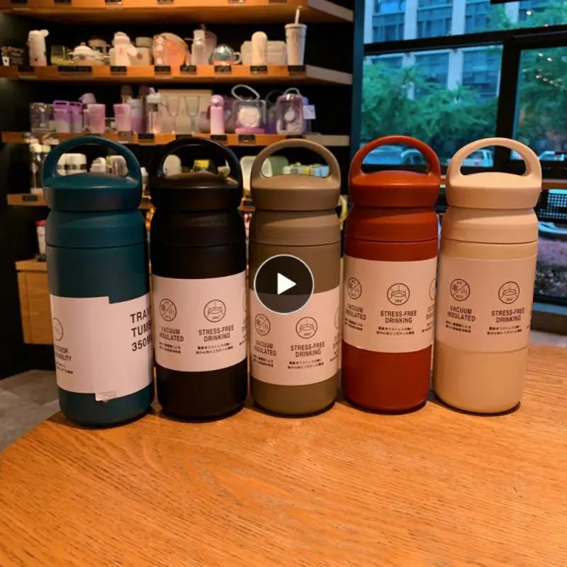 

350ml/480ml Vacuum Flask 304 Stainless Steel Water Bottles Double-layer Lid Water Bottle With Portable Handle Travel Tea Cup