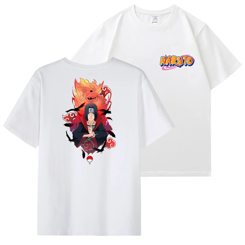 

Детская футболка с двусторонним принтом Аниме Наруто, уличная одежда в стиле Харадзюку, хлопковые мужские топы, летняя свободная футболка с коротким рукавом, женские футболки