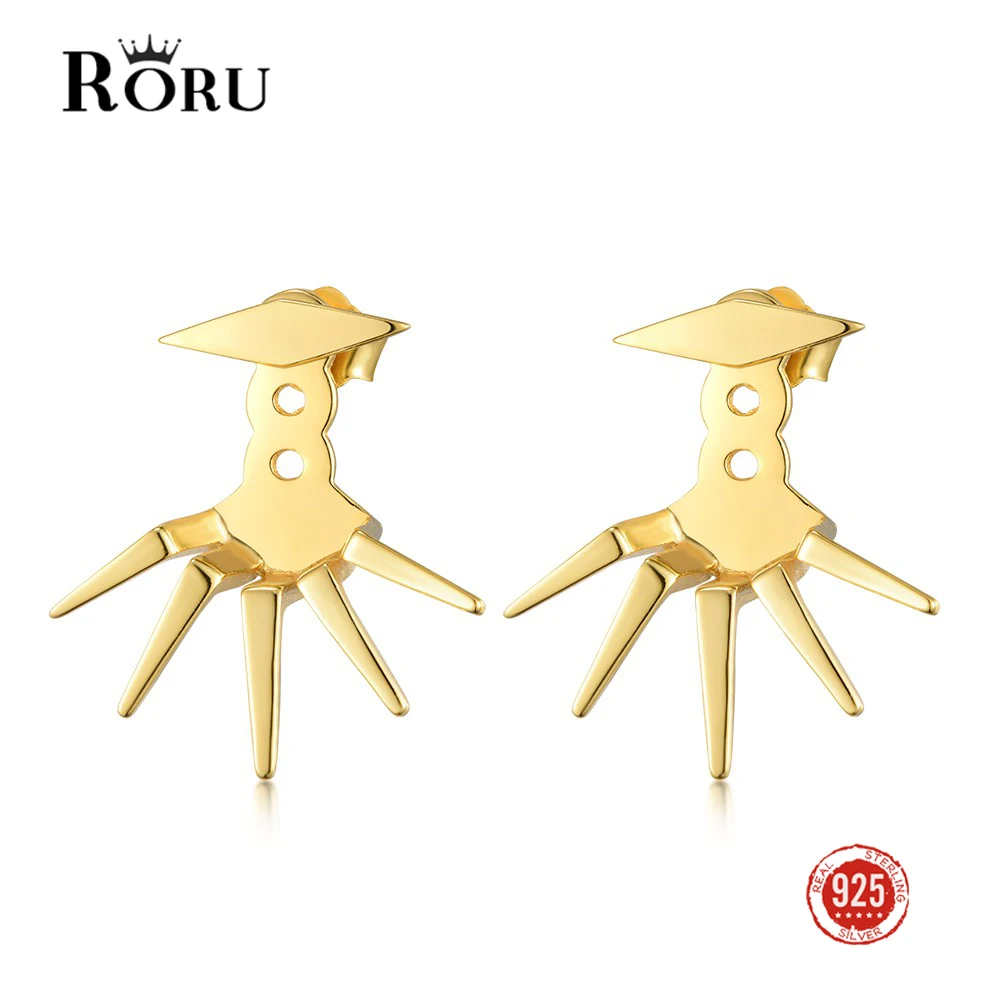 

RORU Trendy 925 Sterling Silver Hip Hop Stud Earring Gold Color Geometric Jewelry for Couples Women Men Party Birthday Gifts